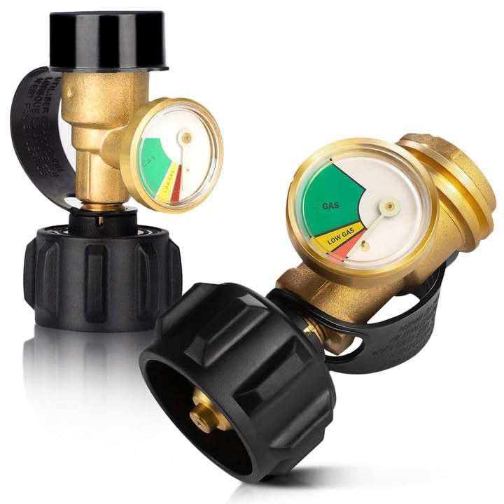 BestFire 2 PCS Propane Tank Gauge with Leak Detector – Universal Level Indicator for 5-40lb Tanks – QCC1/Type 1 Connection – Brass Construction for BBQ Grills, Camping Stoves & Heaters RV Camper - Image 1